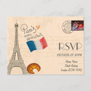 Bröllop RSVP-inbjudan med foto med Parismotiv Vykort