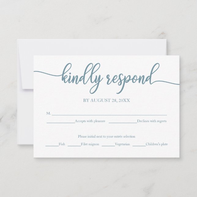 Bröllop RSVP-kort Dusty Blue Kalligrafi OSA Kort (Framsida)