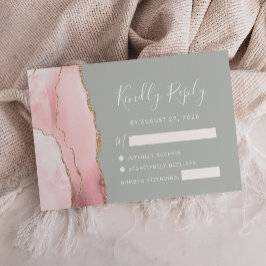Bröllop RSVP-kort i Blush Gold Agate Pale Sage Gre OSA Kort