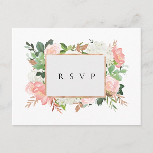 Bröllop RSVP Låtanmod Snygg Blush Blomsterram Inbjudan Vykort (Framsida)