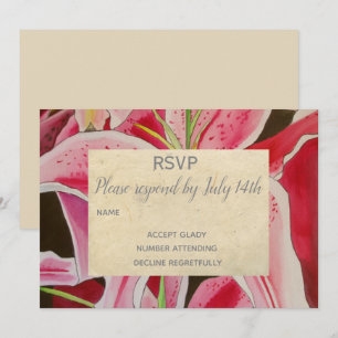 Bröllop RSVP Rosa liljor blommig konst rustik Inbjudningar