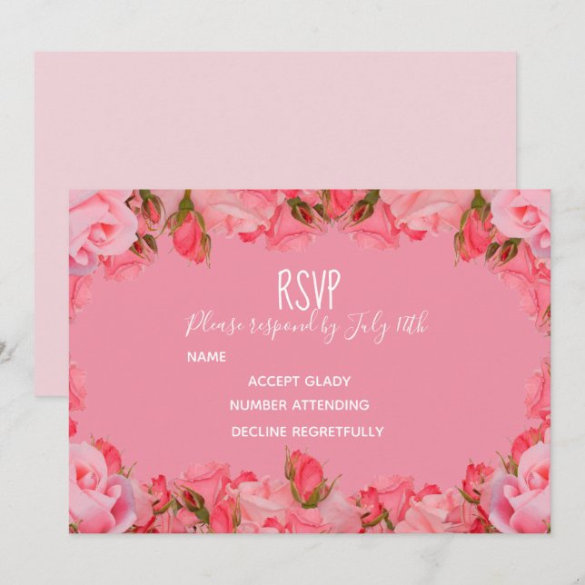 Bröllop RSVP rosa pastell rosor tema Inbjudningar (Fram/baksida)