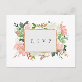 Bröllop RSVP Sångförfrågan Blush Blommig Ram Inbjudan Vykort
