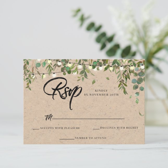 Bröllop Rustic Botanical Greenery OSA kort (Stående Fram)