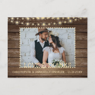 Bröllop Rustic Wood String Ljus Photo Tack Vykort