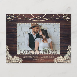 Bröllop Rustic Wood String Ljus Photo Tack Vykort
