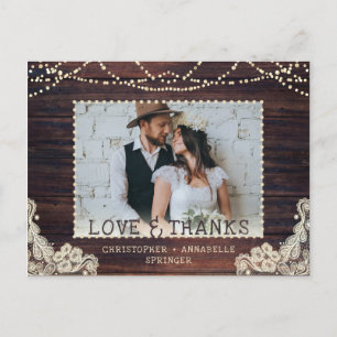 Bröllop Rustic Wood String Ljus Photo Tack Vykort