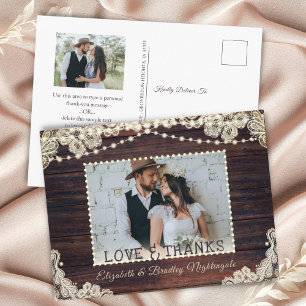 Bröllop Rustic Wood String Ljus Photo Tack Vykort