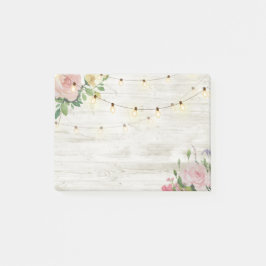 Bröllop Rustic Wood Watercolor Blommigt String Lig Post-it Block