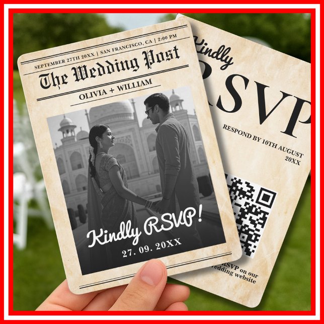 Bröllop Rustik Elegant QR-kod RSVP Tidning  Inbjudningar (Skapare uppladdad)