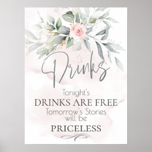 Bröllop Rustik Foliage Rosa Blommigt Pub Sign Poster