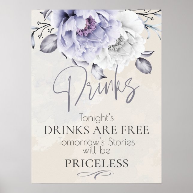 Bröllop | Rustik Lilak Alabaster Peony Barskylt Poster (Framsidan)