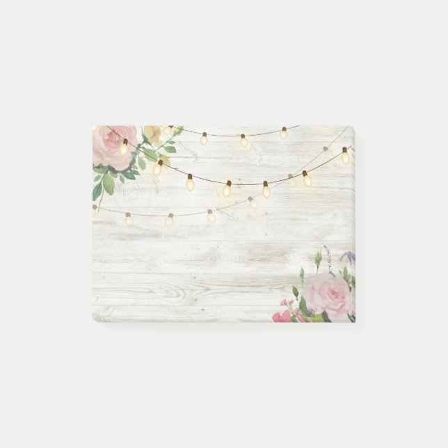 Bröllop Rustik Träd Vattenfärg Blommig Stränglampa Post-it Block (Framsida)