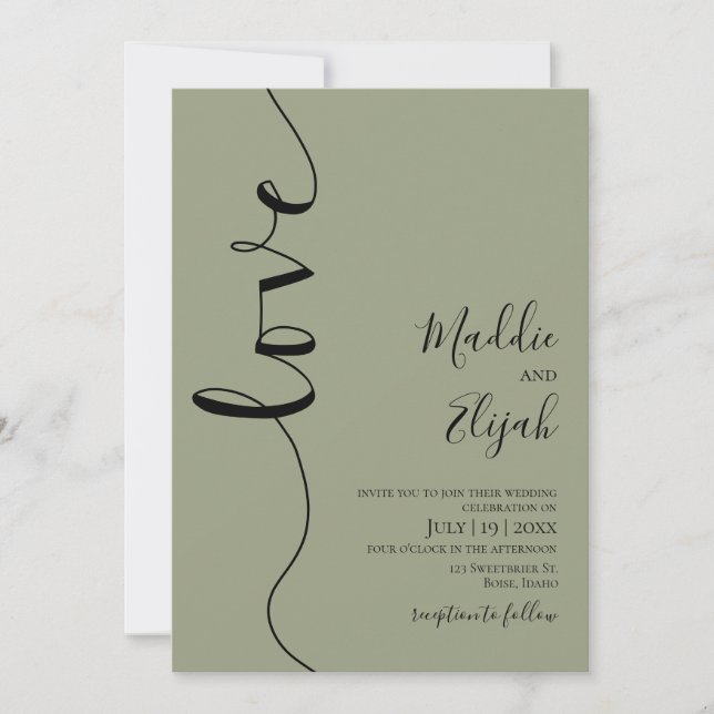 Bröllop, Salviagrön, Elegant, Enkel, Typografi, Inbjudningar (Framsida)