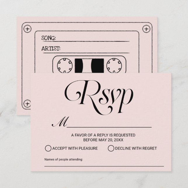 Bröllop Sång-begäran Kassett band  Rosa OSA Kort (Fram/baksida)