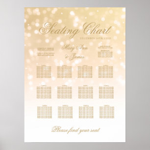 Bröllop-sätesdiagram Guld Bokeh Gnistra Ljus Poster