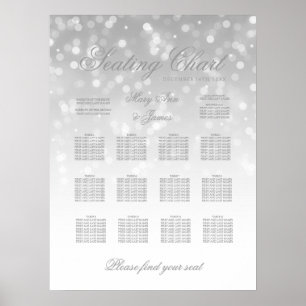Bröllop-sätesdiagram Silver Bokeh Gnistra Ljus Poster