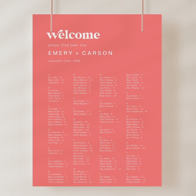 Bröllop-sätesschemat för Retro-sommaren Poster (Retro Summer Hot Pink Wedding Seating Chart Poster)