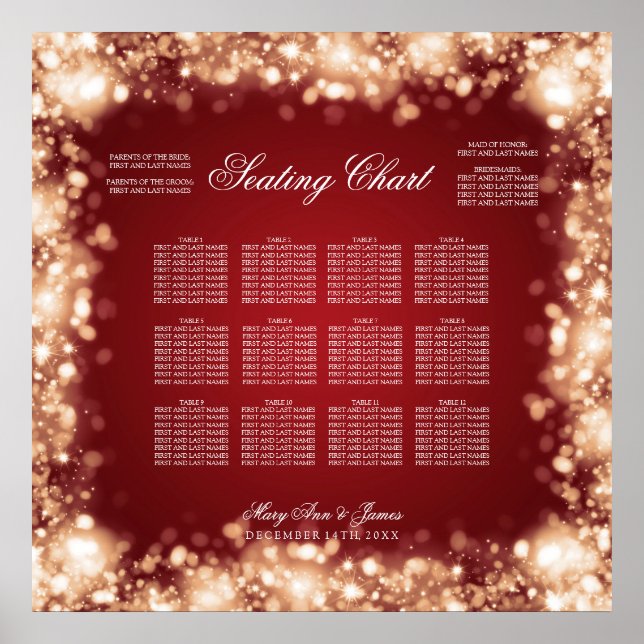 Bröllop-sätesschemat Mousserande Ljus Guld Poster (Framsidan)
