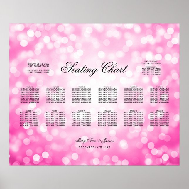 Bröllop-sätesschemat Rosa Glitter Ljus Poster (Framsidan)