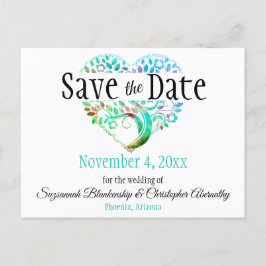Bröllop Save The Date Aqua Blå Träd Hjärtan Anpass Meddelande Vykort