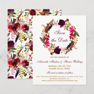 Bröllop Save the Date - Burgunderfärgade Blommor, Inbjudningar