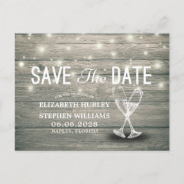 Bröllop Save The Date Champagneglas Trä Ljus Meddelande Vykort