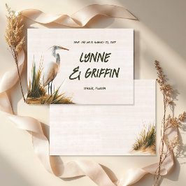 Bröllop Save the Date Egret i sanddyner Spara Datumet