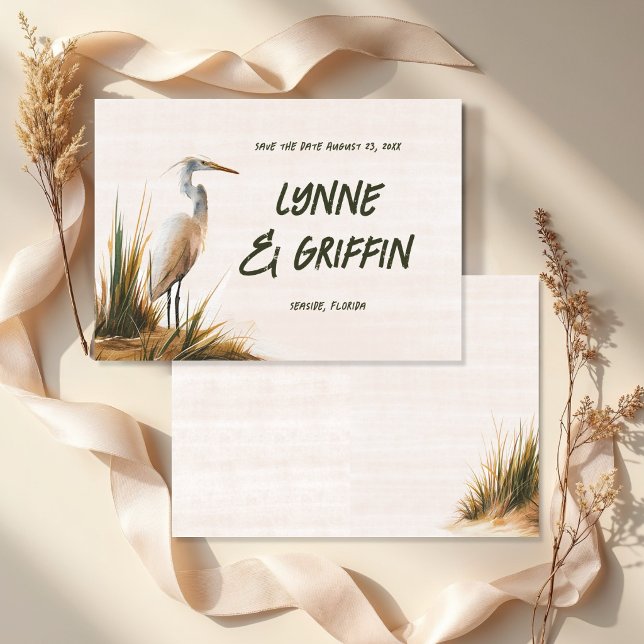 Bröllop Save the Date Egret i sanddyner Spara Datumet (Skapare uppladdad)