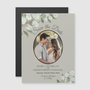 Bröllop Save the Date Foto & Grönska Salvia Magnetisk Inbjudningskort
