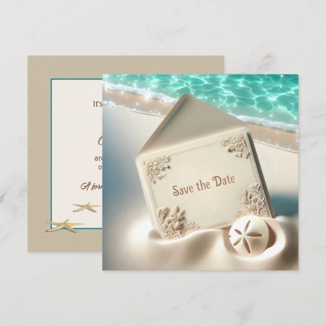 Bröllop Save The Date i strand sand Spara Datumet (Fram/baksida)