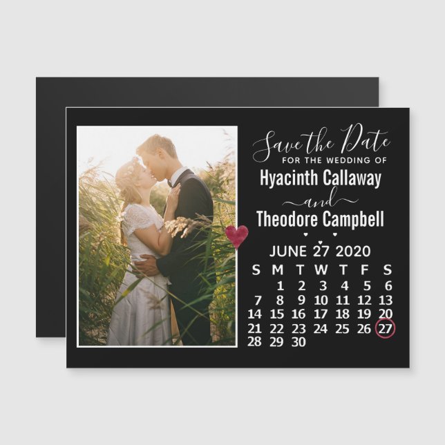 Bröllop Save the Date Juni 2020 Kalender Foto Magnetisk Inbjudningskort (Fram/baksida)