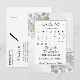 Bröllop Save the Date-kalender Eucalyptus Vit Meddelande Vykort