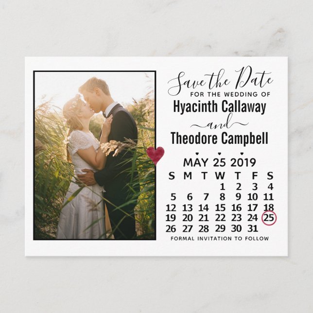 Bröllop Save the Date Maj 2019 Kalender Foto Inbjudan Vykort (Framsida)