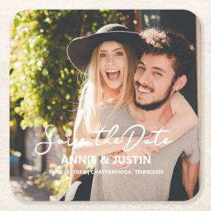Bröllop Save the Date Manus Foto Underlägg Papper Kvadrat