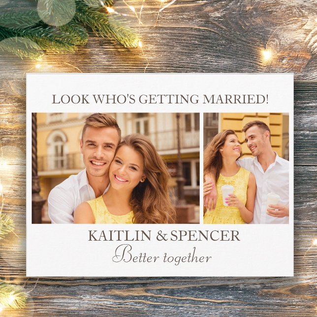 Bröllop Save the Date Modern 2 Foto Vitt Vykort (Better together wedding photo Save the Date card)