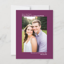Bröllop Save the Date Vertikal Foto Magenta Plommo Magnetisk Inbjudningskort