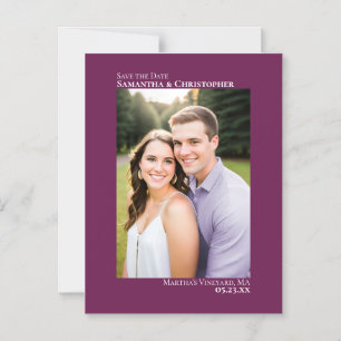 Bröllop Save the Date Vertikal Foto Magenta Plommo Magnetisk Inbjudningskort