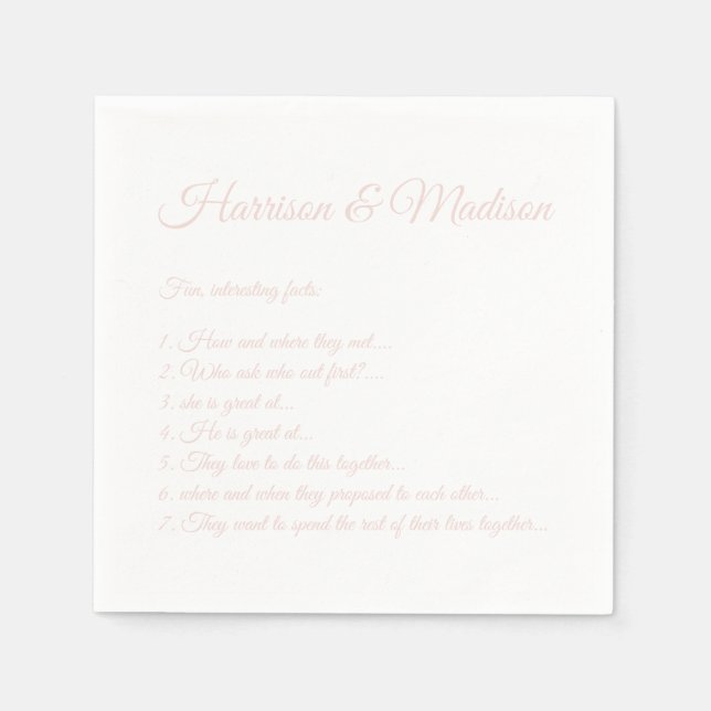 Bröllop Script namn par Roligt Facts  rosa Pappersservett (Framsidan)