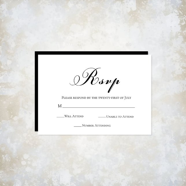 Bröllop Script OSA Kort (Modern Script Black & White Wedding RSVP Card)