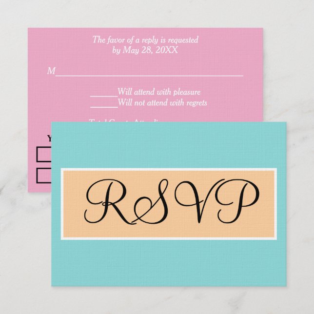 Bröllop Seafoam Blå Rosa RSVP OSA Kort (Fram/baksida)