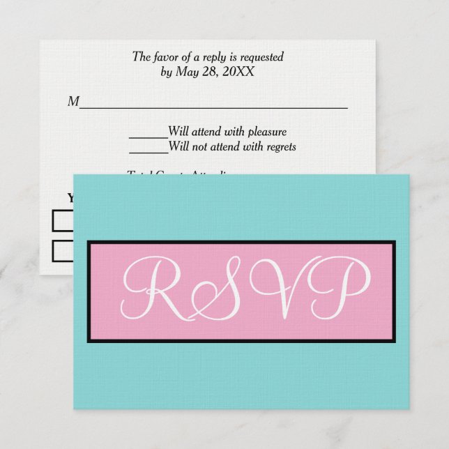 Bröllop Seafoam Blå Rosa Vit RSVP  OSA Kort (Fram/baksida)