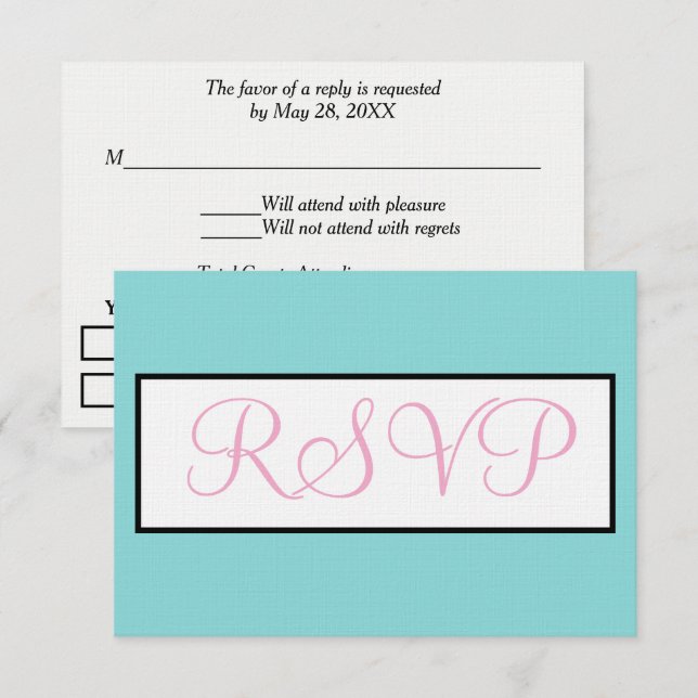 Bröllop Seafoam Blå Rosa Vit RSVP  OSA Kort (Fram/baksida)