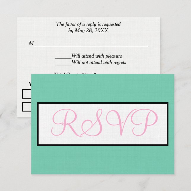 Bröllop Seafoam Grön Rosa RSVP OSA Kort (Fram/baksida)