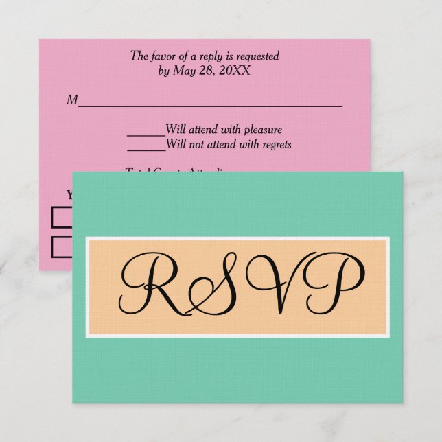 Bröllop Seafoam Grön Rosa RSVP OSA Kort (Fram/baksida)