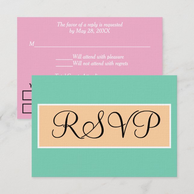 Bröllop Seafoam Grön Rosa Sandstrand RSVP OSA Kort (Fram/baksida)