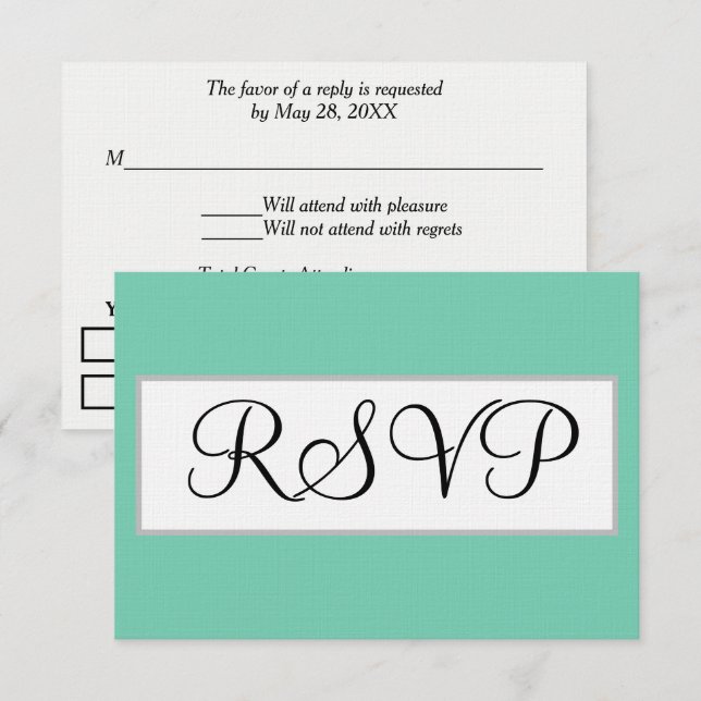 Bröllop Seafoam Grön Silver RSVP OSA Kort (Fram/baksida)