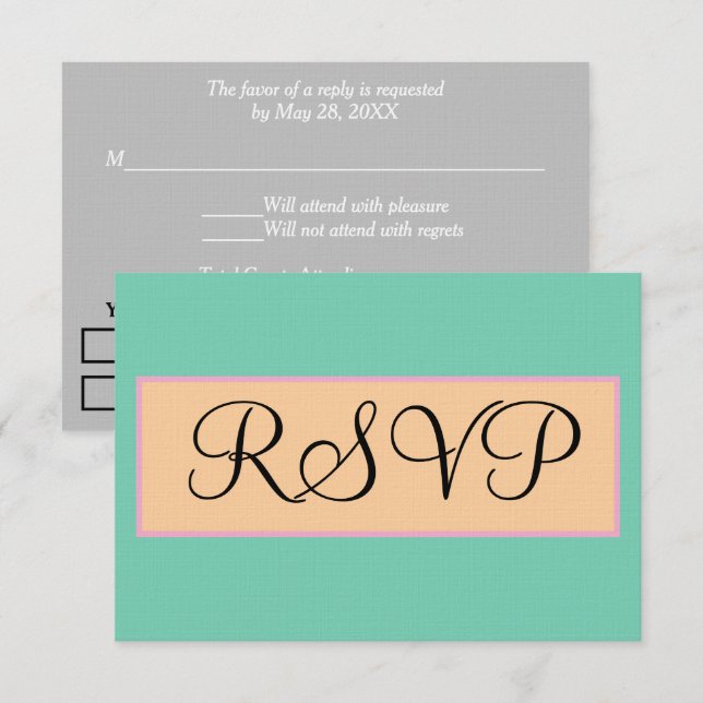 Bröllop Seafoam Sandig Strand Silver Rosa RSVP OSA Kort (Fram/baksida)