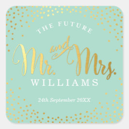 BRÖLLOP SEAL snyggt mini guld konetti mynta Fyrkantigt Klistermärke