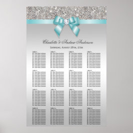 Bröllop: Sequin Teal Bow för sätesschemat Silver Poster